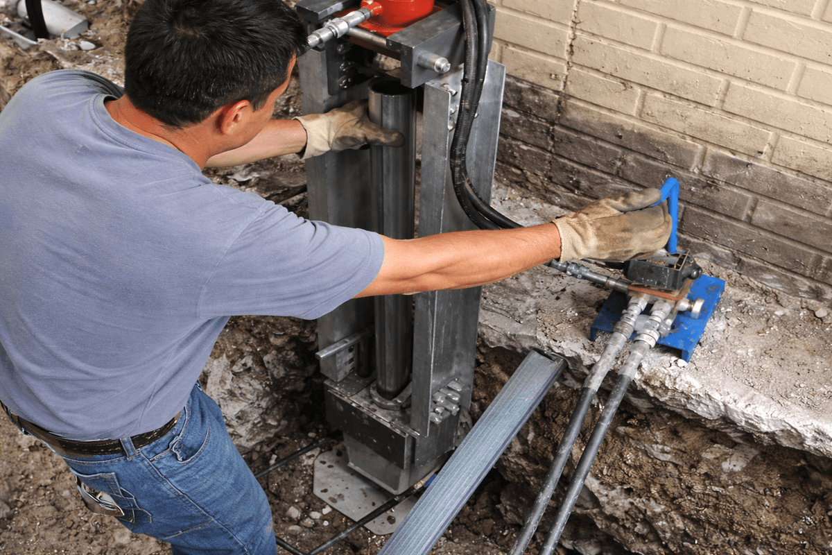 Foundation repair specialist installing support piers in Texas Hill Country